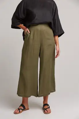 Studio Crop Linen Pant - Khaki