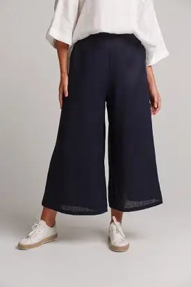 Studio Crop Linen Pant - Navy