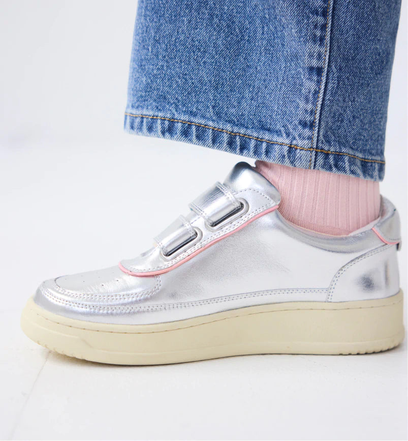 Super Journey Leather Velcro Trainer | Silver