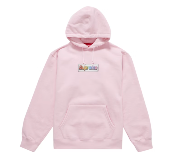 Supreme Bling Box Logo Hooded Sweatshirt Light Pink