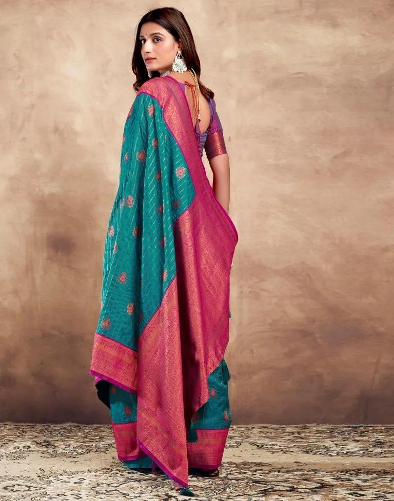 Teal Blue Silk Plain Sarees