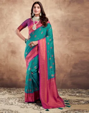 Teal Blue Silk Plain Sarees