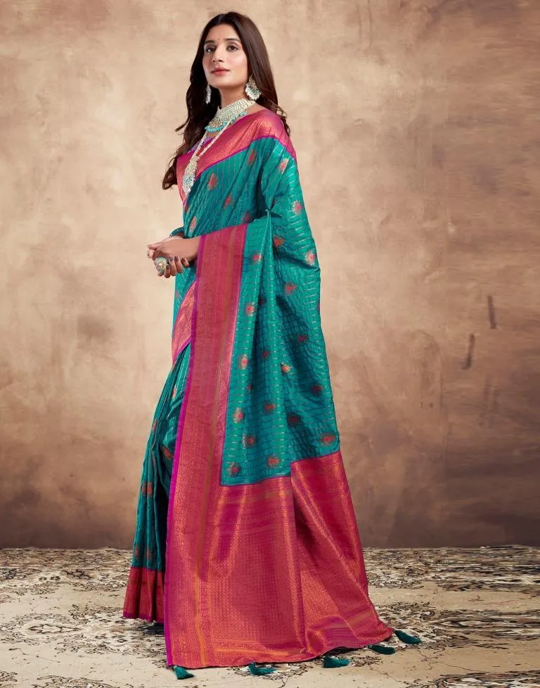 Teal Blue Silk Plain Sarees