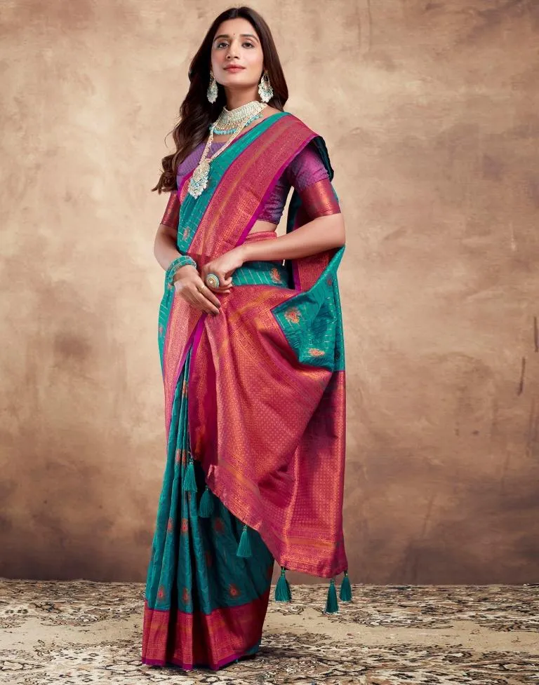 Teal Blue Silk Plain Sarees