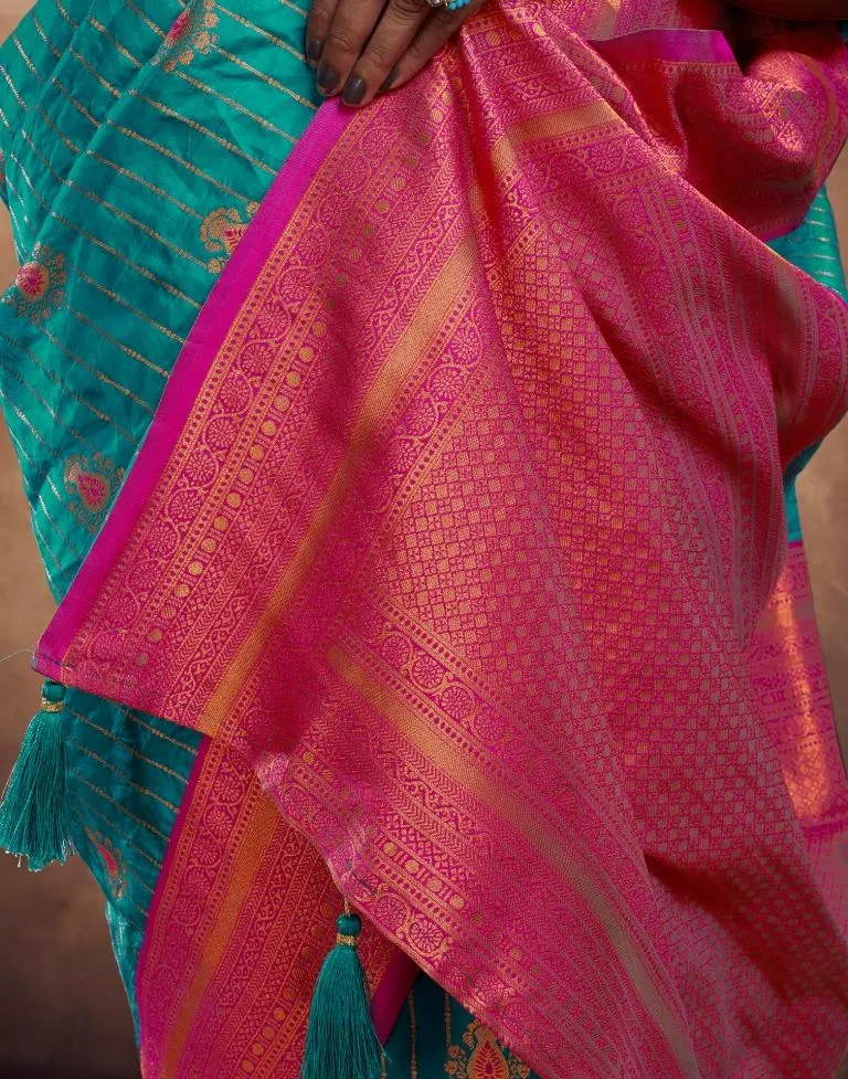 Teal Blue Silk Plain Sarees