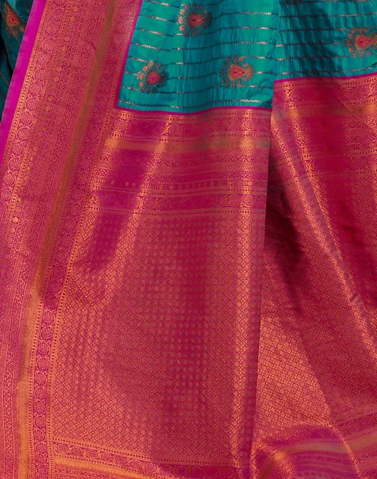 Teal Blue Silk Plain Sarees