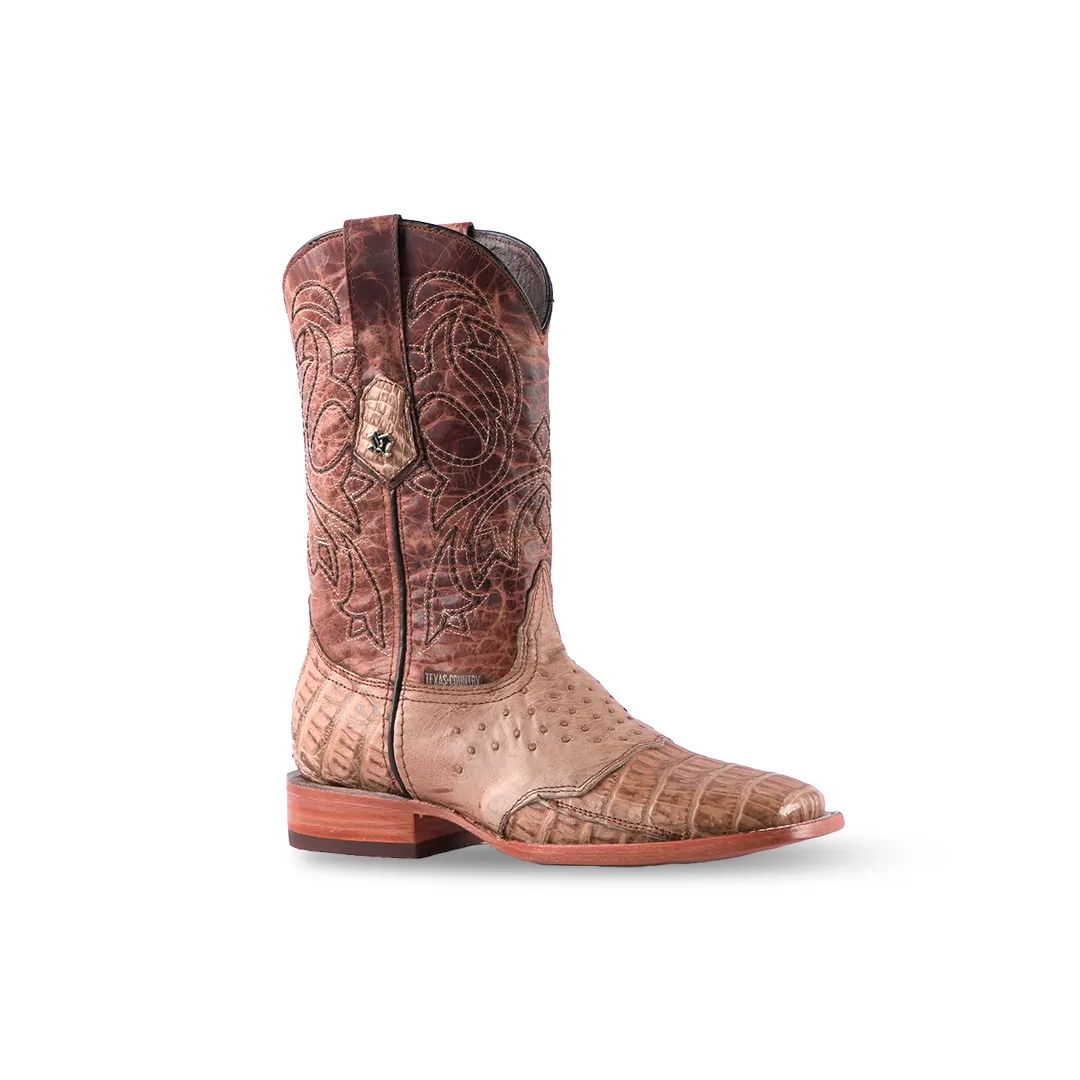 Texas Country Western Boot Caiman Cola Ext Orix Quemado Square Toe E05