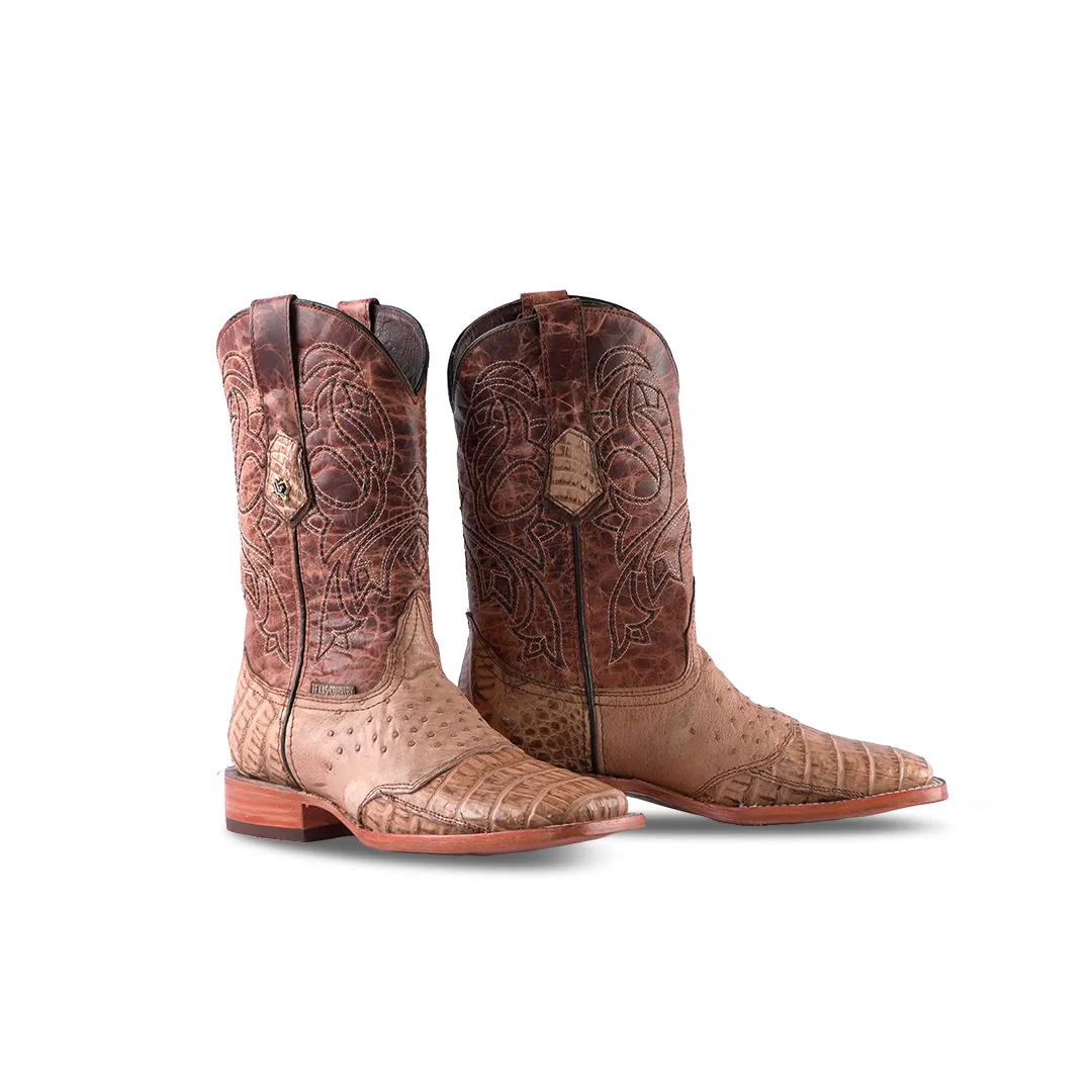 Texas Country Western Boot Caiman Cola Ext Orix Quemado Square Toe E05