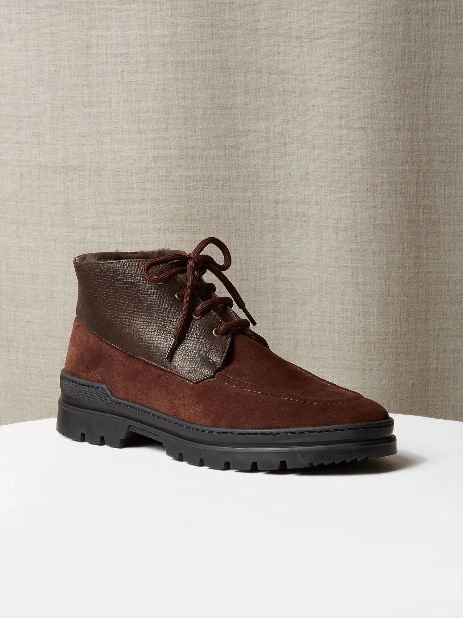 The Engadin Boot in Brown Full-Grain Leather & Suede with Fur Lining