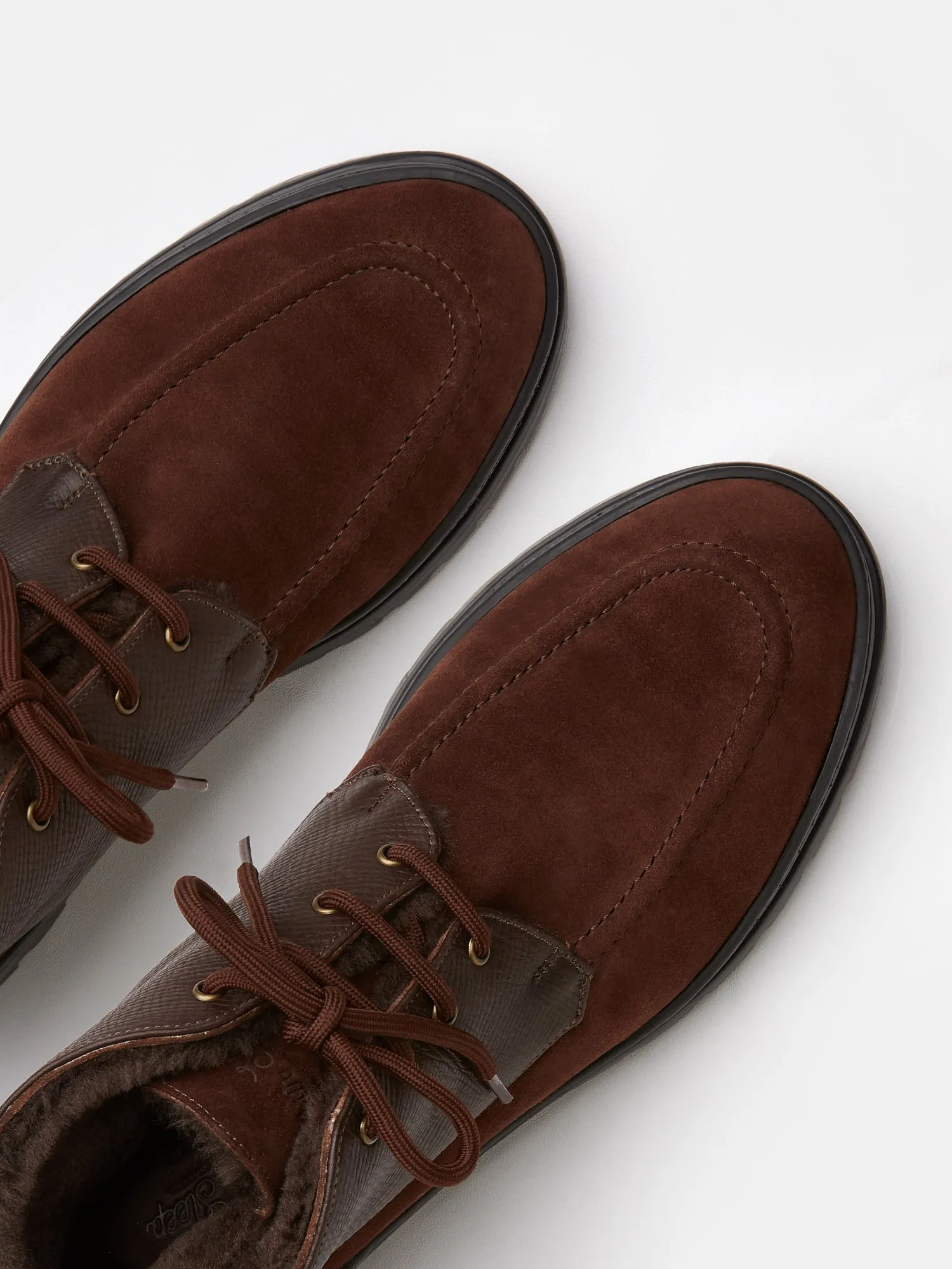 The Engadin Boot in Brown Full-Grain Leather & Suede with Fur Lining