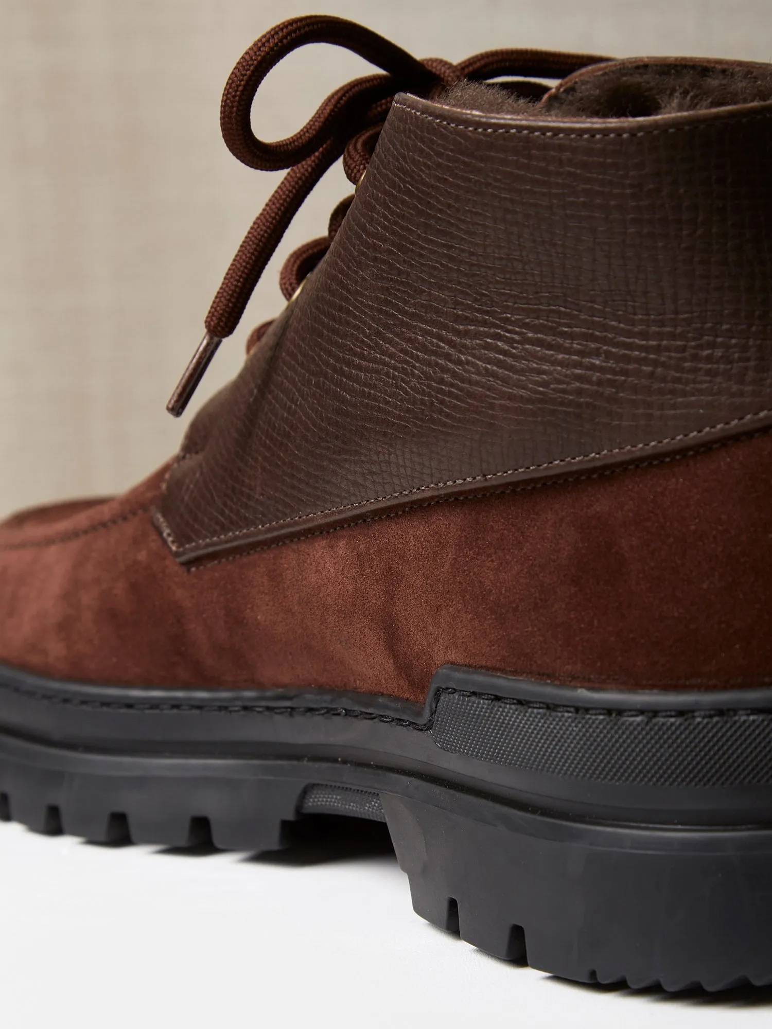 The Engadin Boot in Brown Full-Grain Leather & Suede with Fur Lining