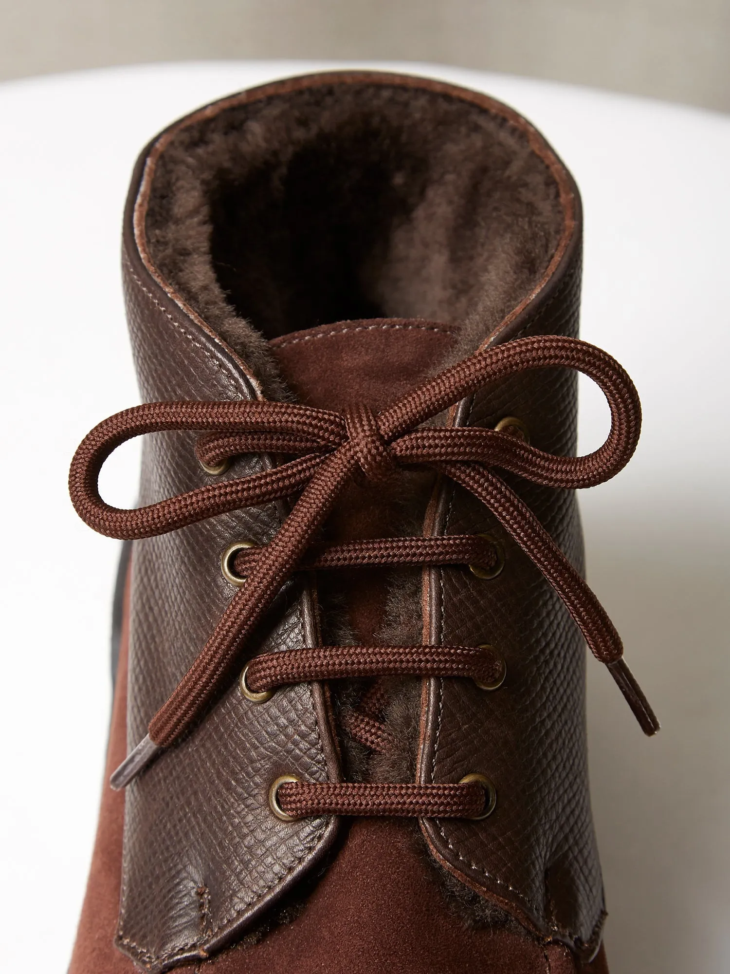 The Engadin Boot in Brown Full-Grain Leather & Suede with Fur Lining