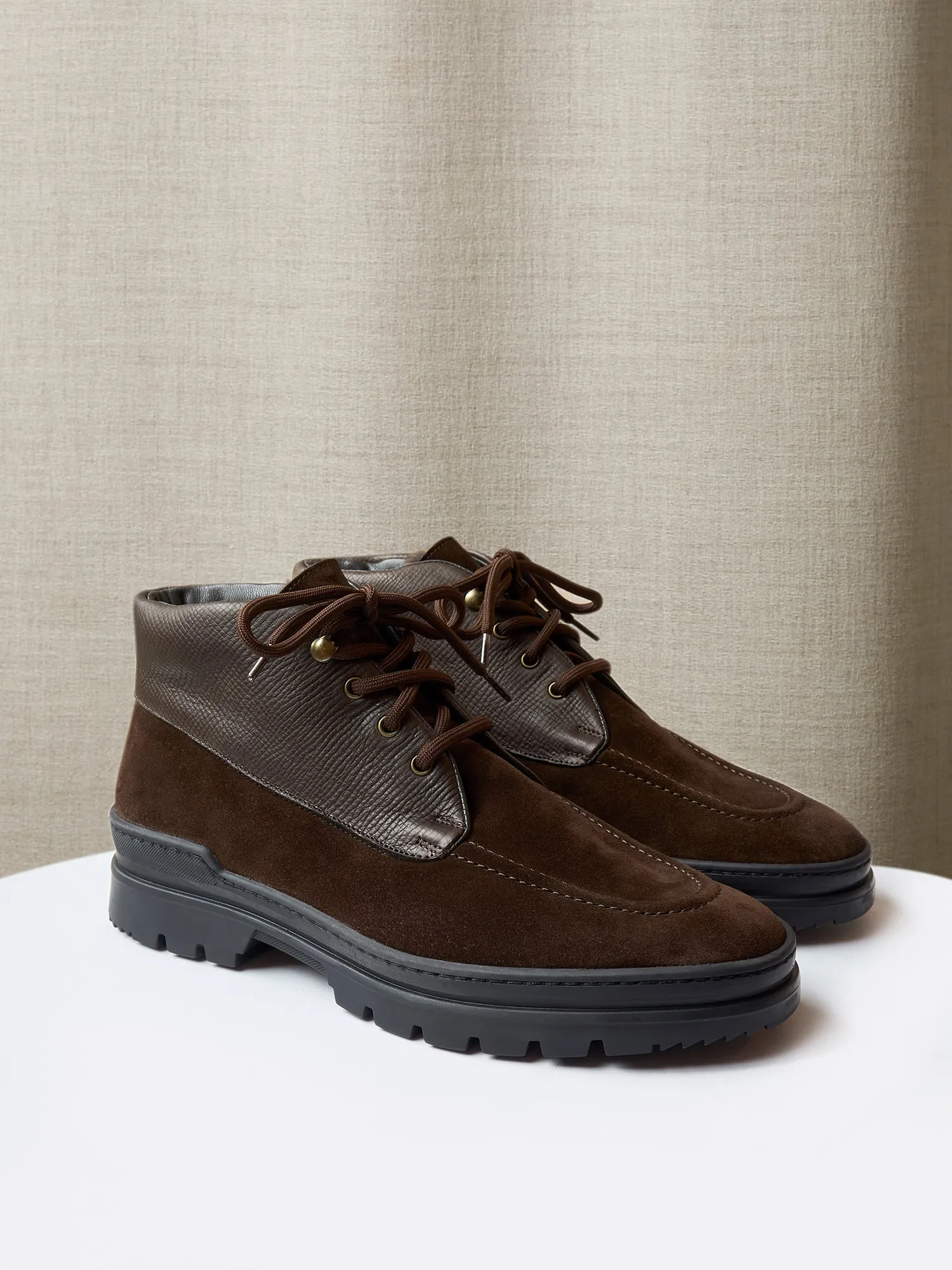 The Engadin Boot in Dark Brown Full-Grain Leather & Suede