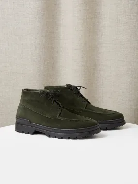 The Engadin Boot in Forest Green Suede with Fur Lining