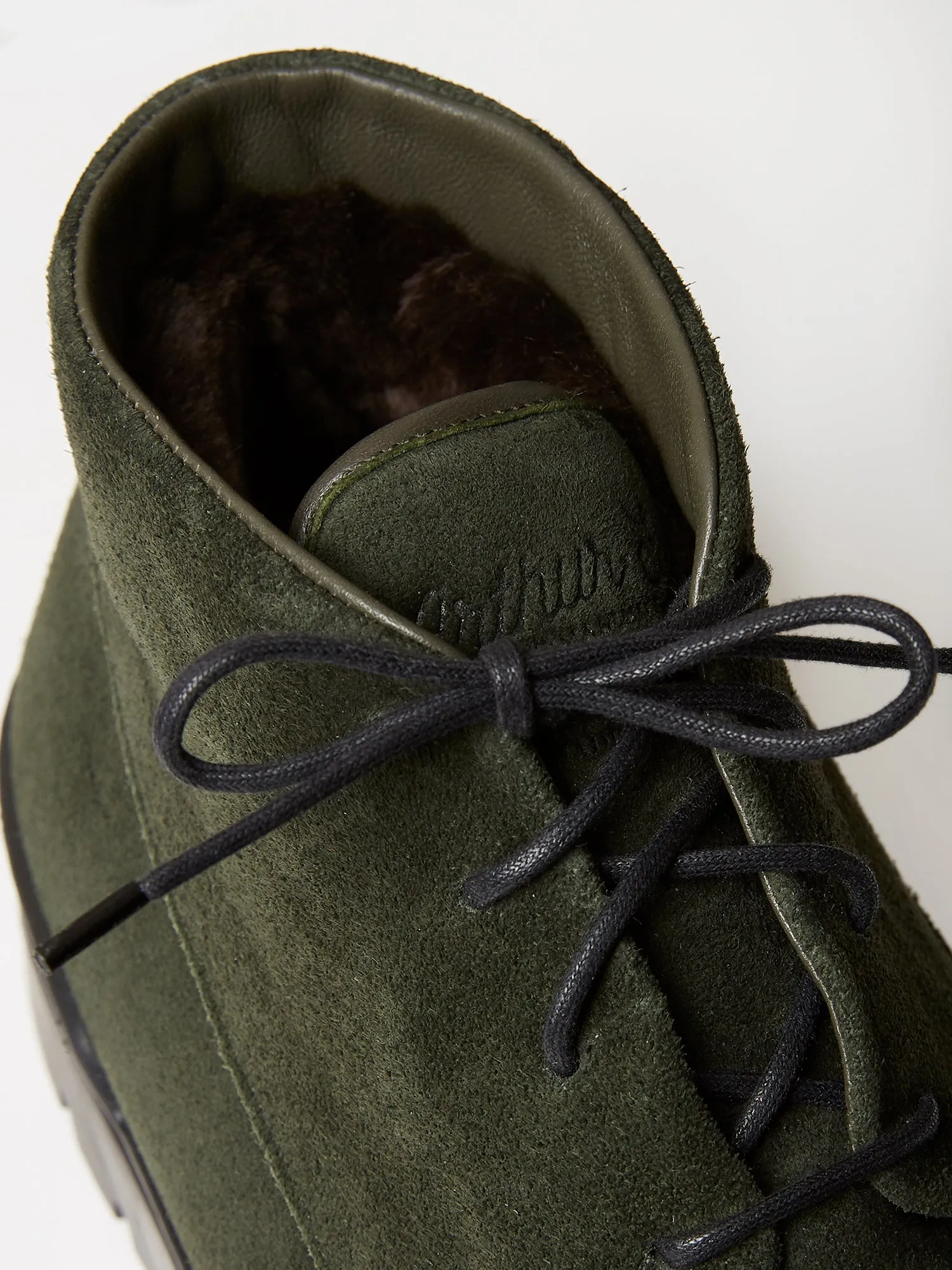 The Engadin Boot in Forest Green Suede with Fur Lining