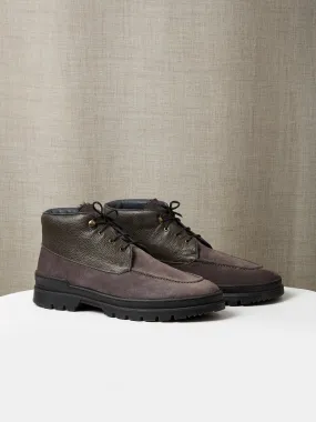 The Engadin Boot in Slate Full-Grain Leather & Suede with Fur Lining