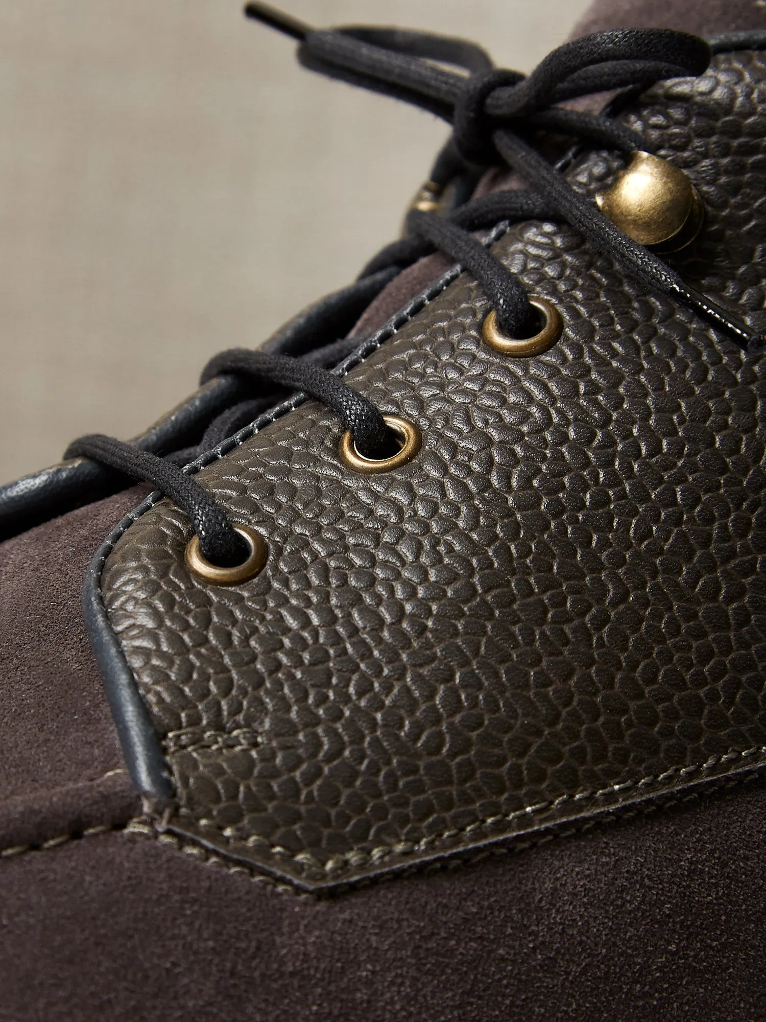 The Engadin Boot in Slate Full-Grain Leather & Suede with Fur Lining