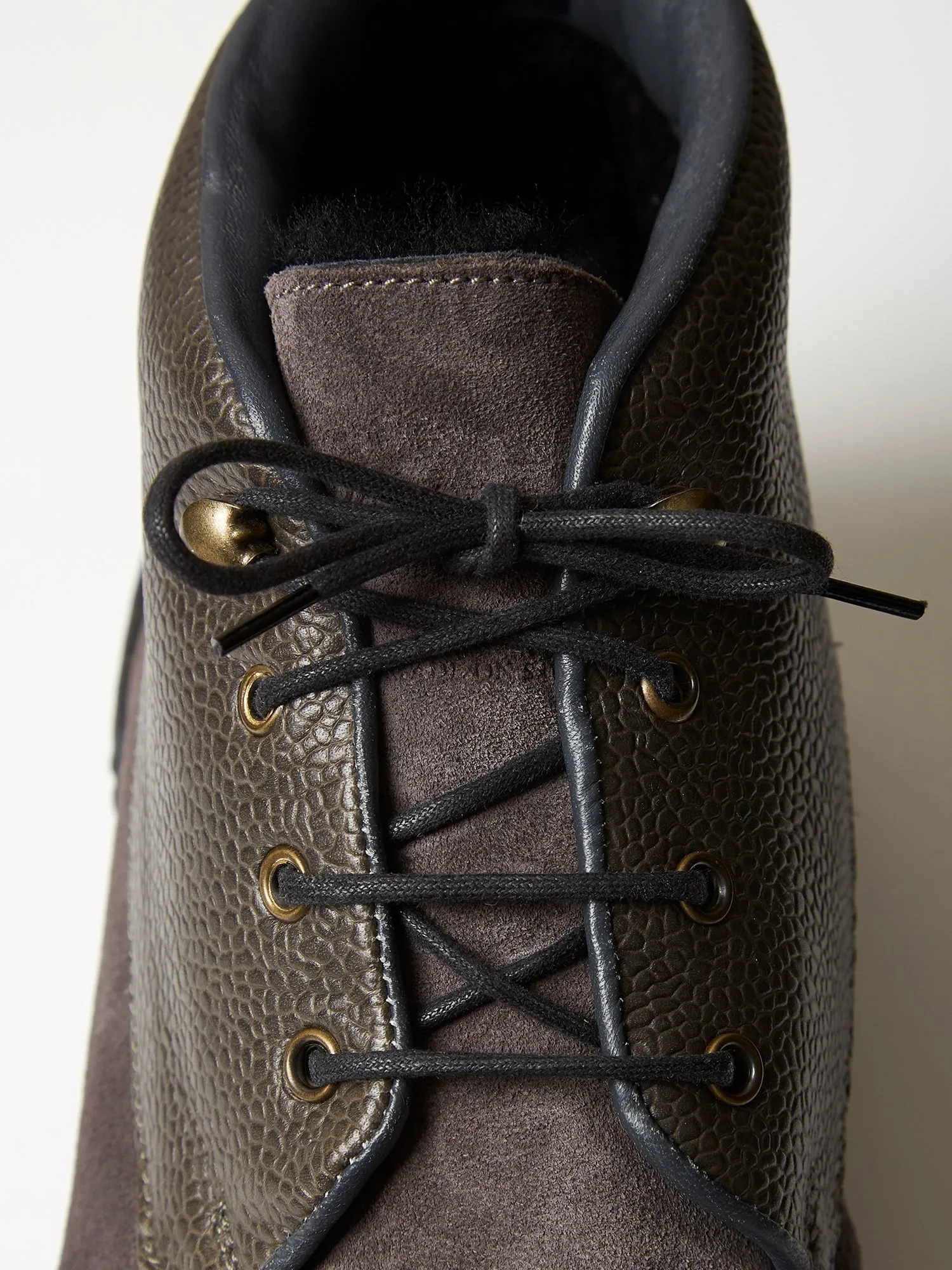 The Engadin Boot in Slate Full-Grain Leather & Suede with Fur Lining