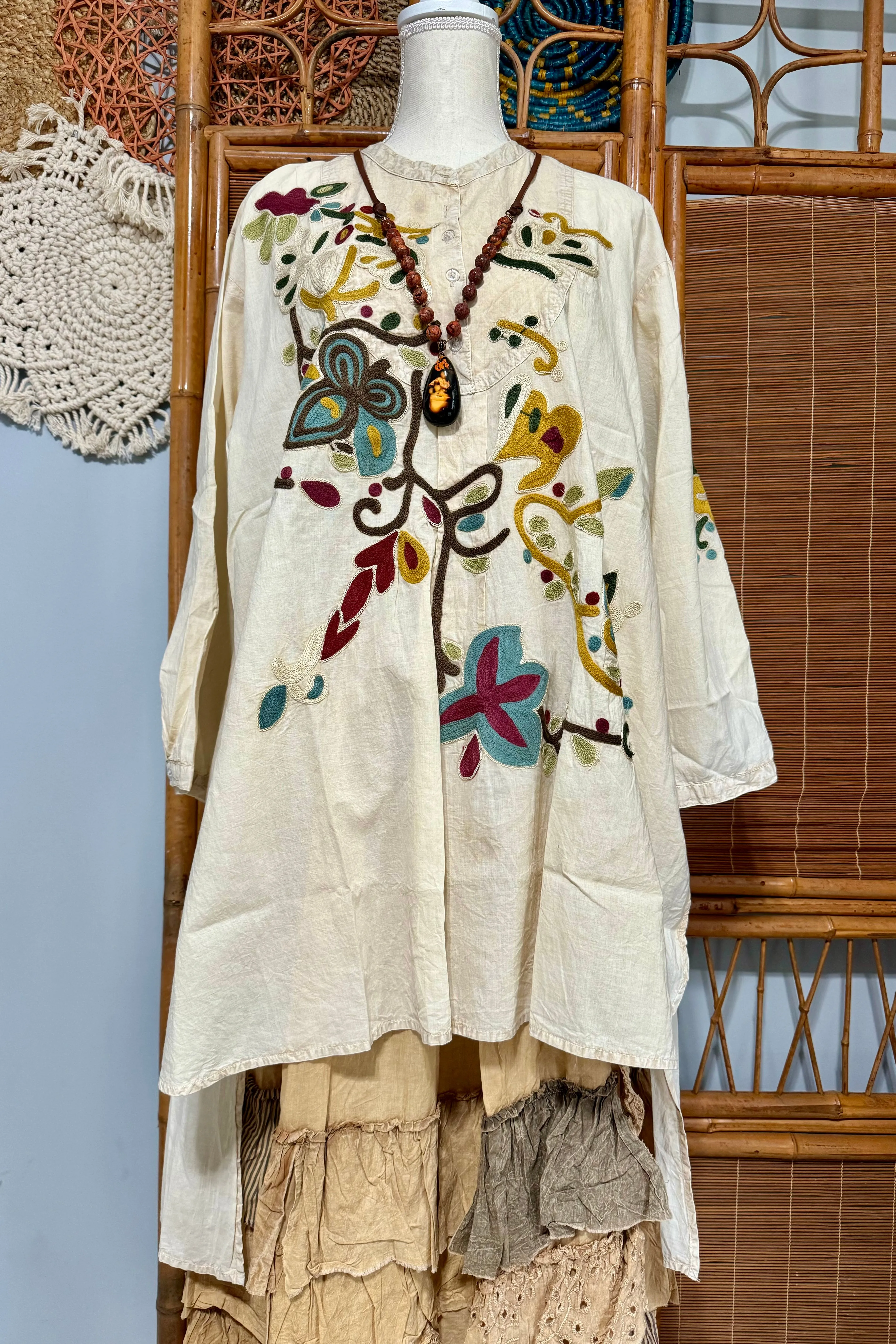 The Johnny Boho Floral Embroidered Tunic Hi Lo top