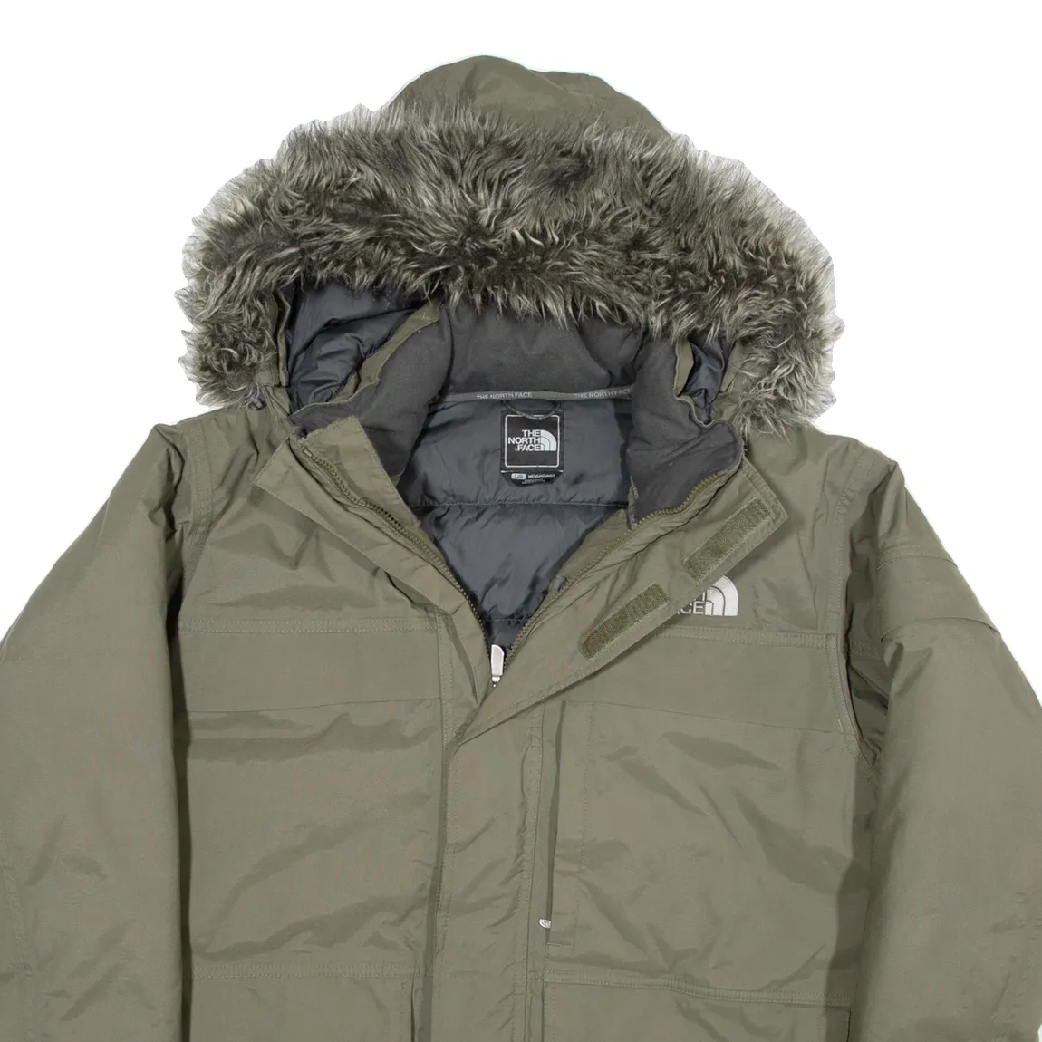 THE NORTH FACE Puffer Style Mens Parka Jacket Green Nylon Hooded L