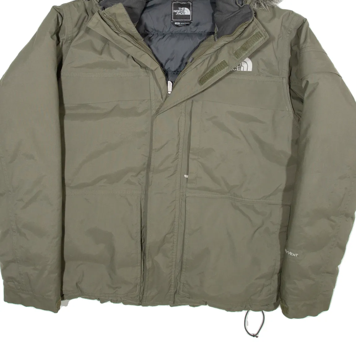 THE NORTH FACE Puffer Style Mens Parka Jacket Green Nylon Hooded L