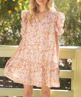 Tiered Floral Dress - Pink