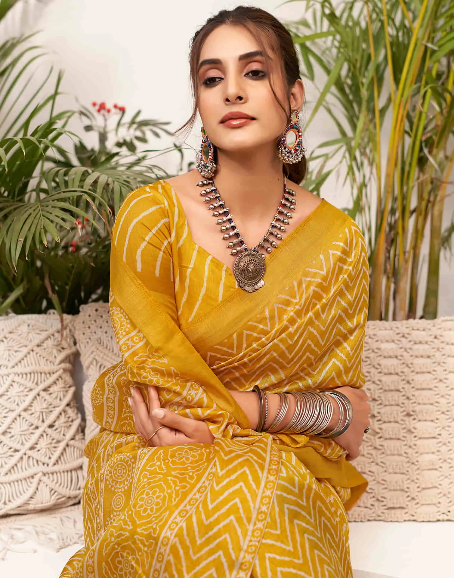 Turmeric Yellow Cotton Printed Saree