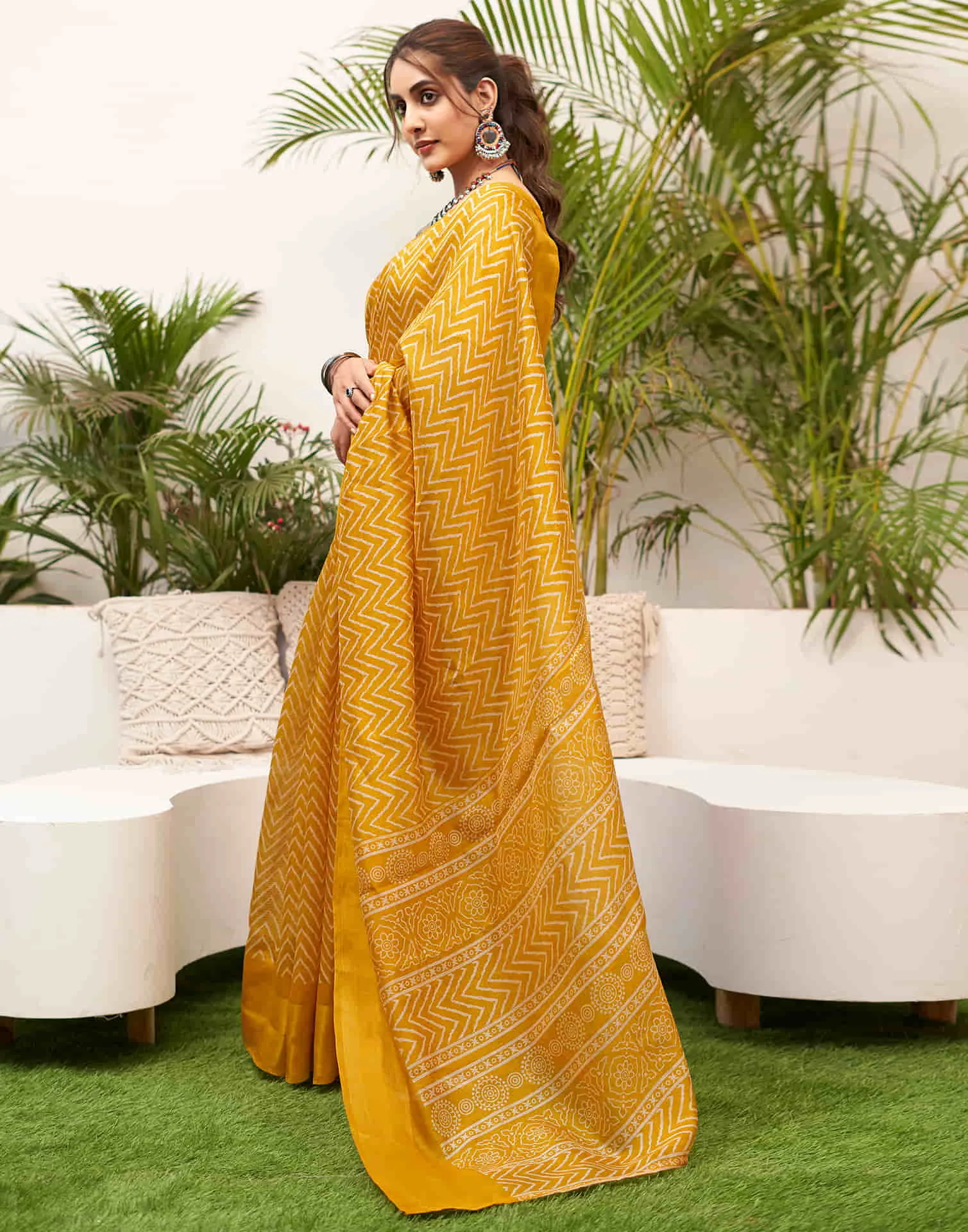 Turmeric Yellow Cotton Printed Saree