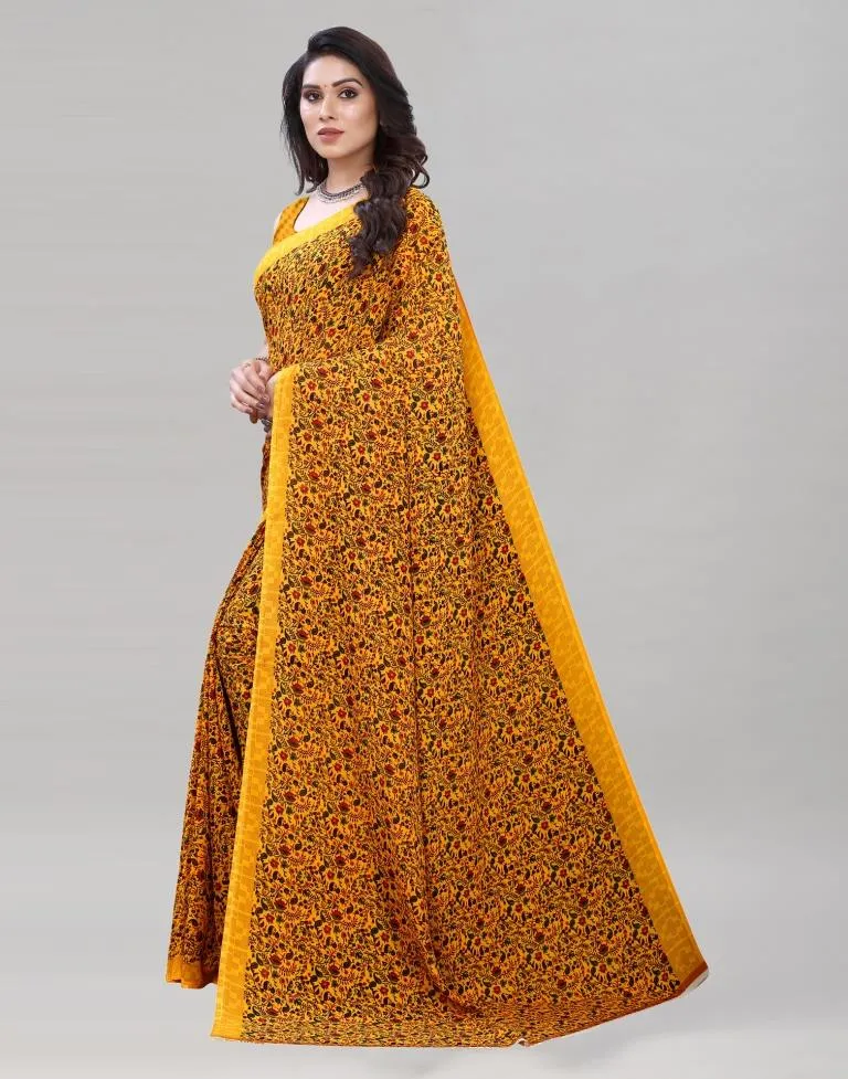 Turmeric Yellow Printed Saree