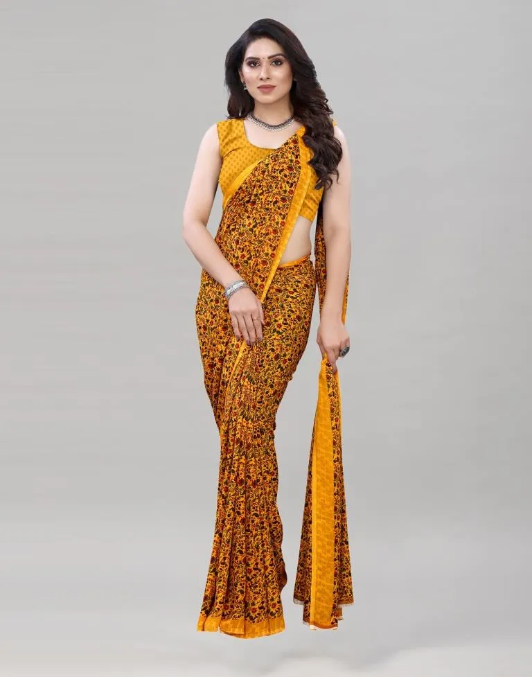 Turmeric Yellow Printed Saree