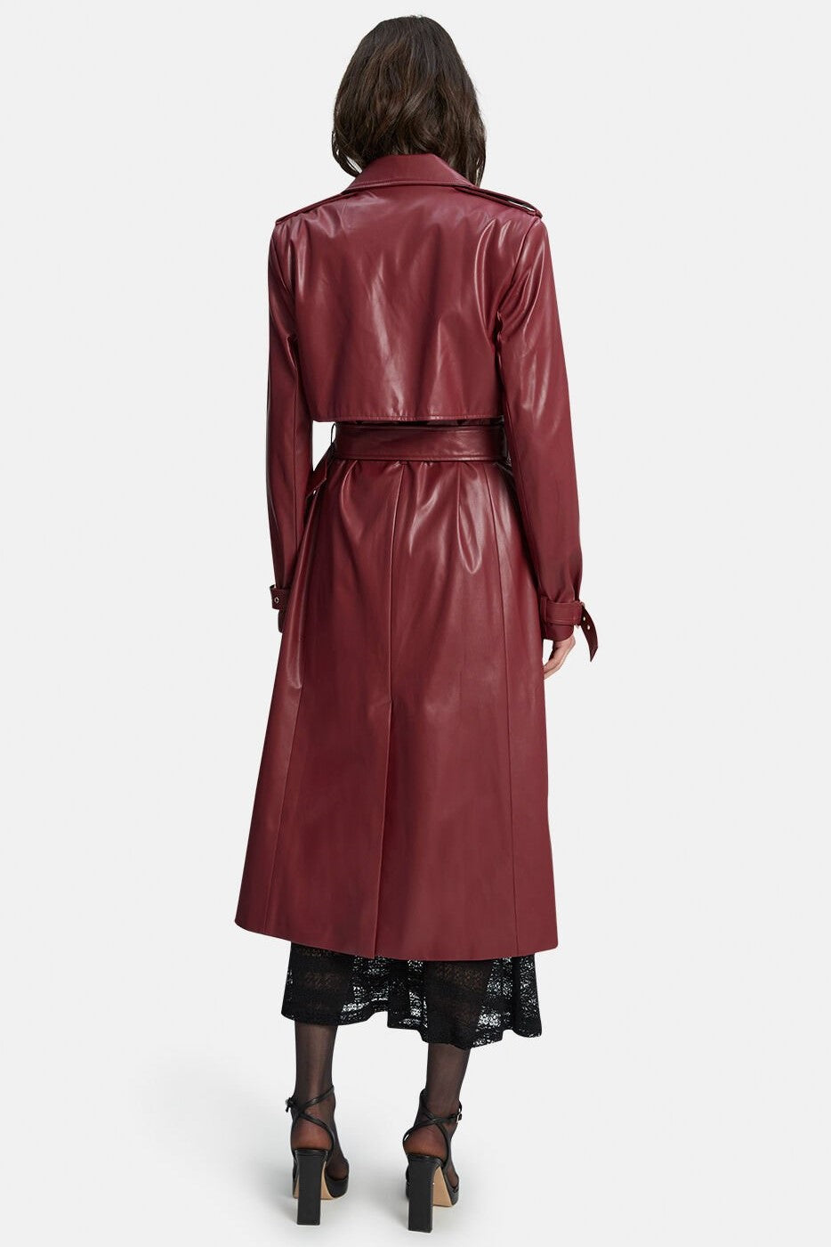 Vegan Leather Trench Coat - Burgundy