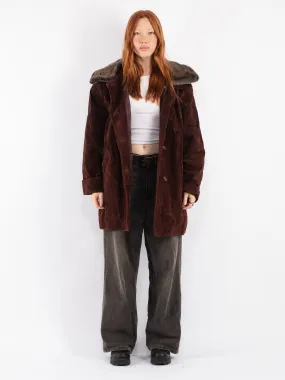 Vintage 90's Women Suede Sherpa Coat in Brown