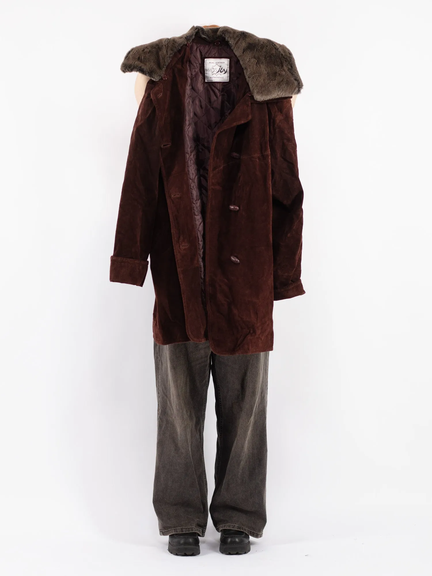 Vintage 90's Women Suede Sherpa Coat in Brown