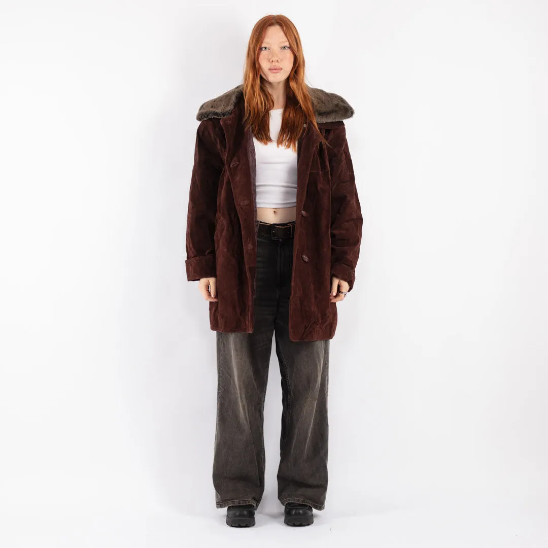 Vintage 90's Women Suede Sherpa Coat in Brown