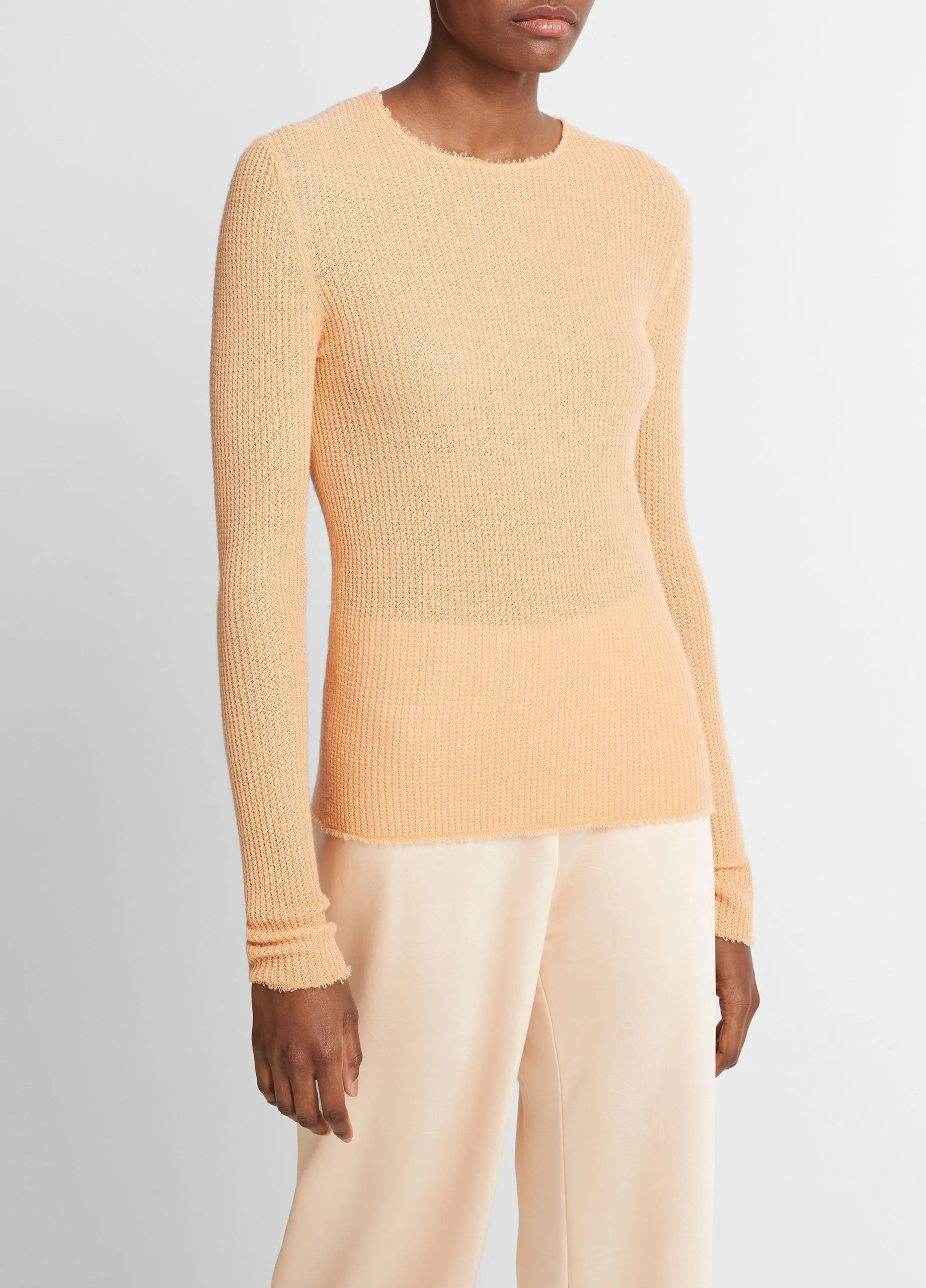 Waffle-Stitched Cashmere-Silk Sweater