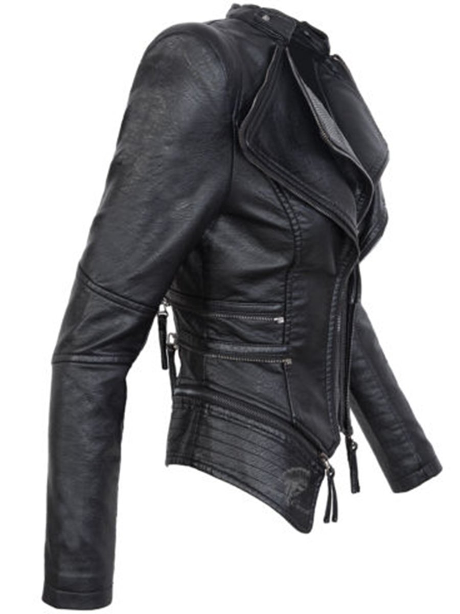 Winter Women's Gothic Black Faux Synthetic Leather Motorcycle Jacket