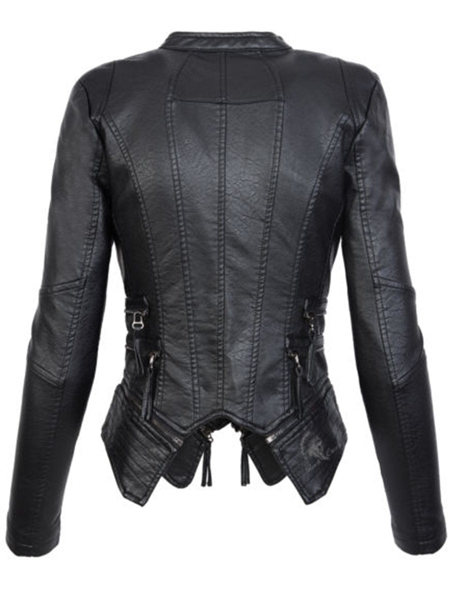 Winter Women's Gothic Black Faux Synthetic Leather Motorcycle Jacket