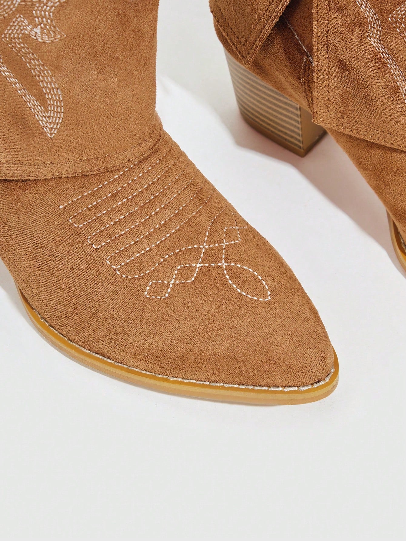 Woman Shoes Fashion Point Toe Embroidery Design Brown Western Boots