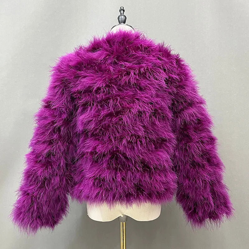 Women's Casual Purple Furry Long Sleeve Short Winter Party Jacket