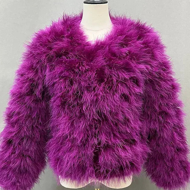 Women's Casual Purple Furry Long Sleeve Short Winter Party Jacket