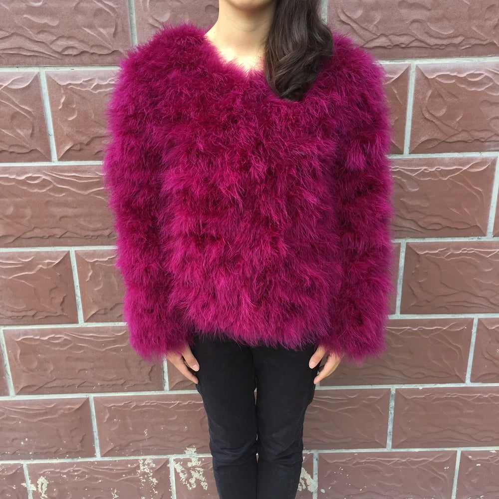 Women's Casual Purple Furry Long Sleeve Short Winter Party Jacket