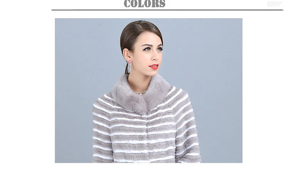 Women's Casual Warm Natural Mink Fur Knitted Long Jackets with Belt