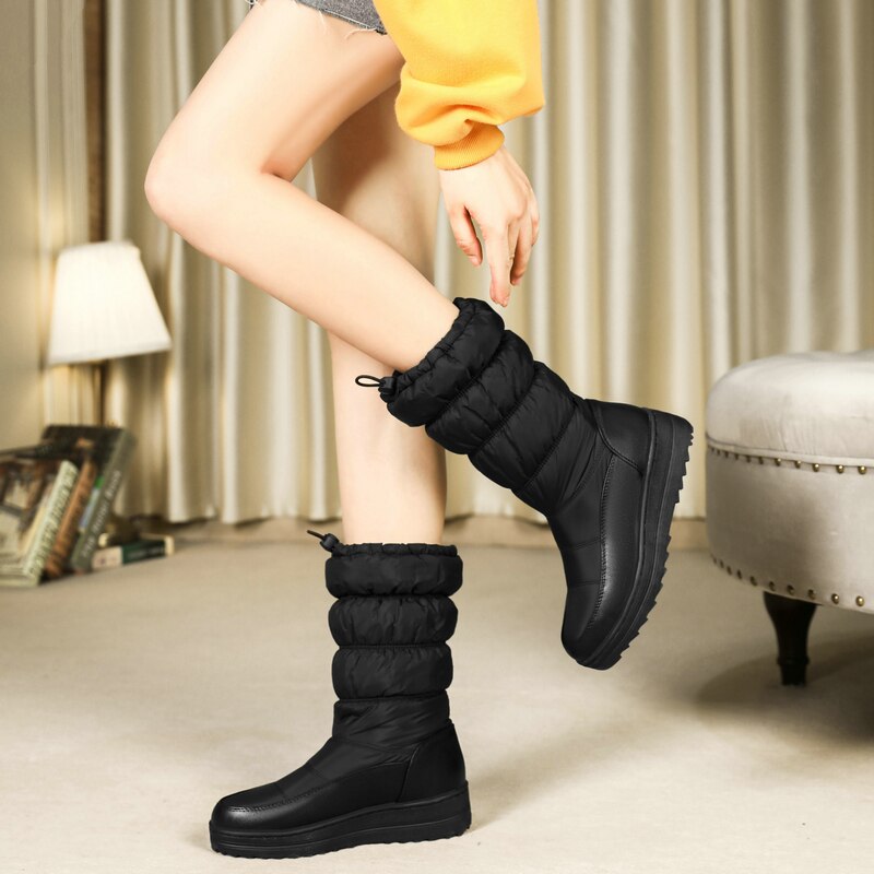 Women's Cozy Soft Thick Sole Winter Warm Waterproof Mid-Calf Snow Boots