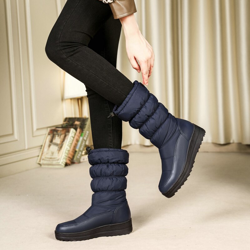 Women's Cozy Soft Thick Sole Winter Warm Waterproof Mid-Calf Snow Boots