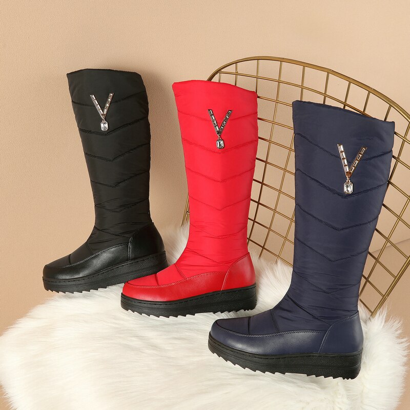 Women's Cozy Soft Winter Snow Warm Round Toe Zipper Flat Platform Boots