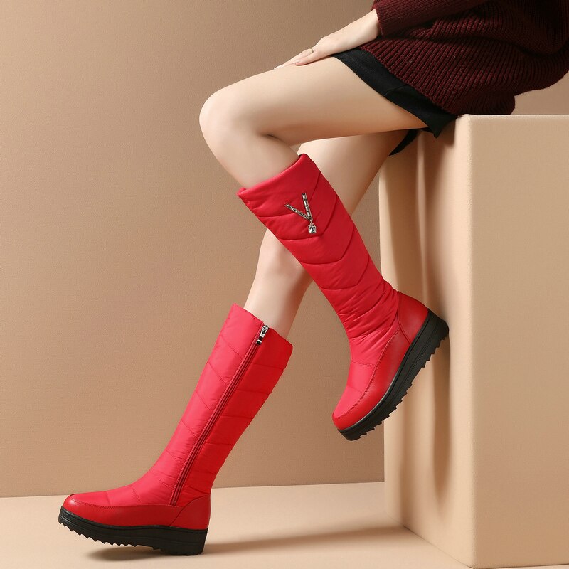 Women's Cozy Soft Winter Snow Warm Round Toe Zipper Flat Platform Boots