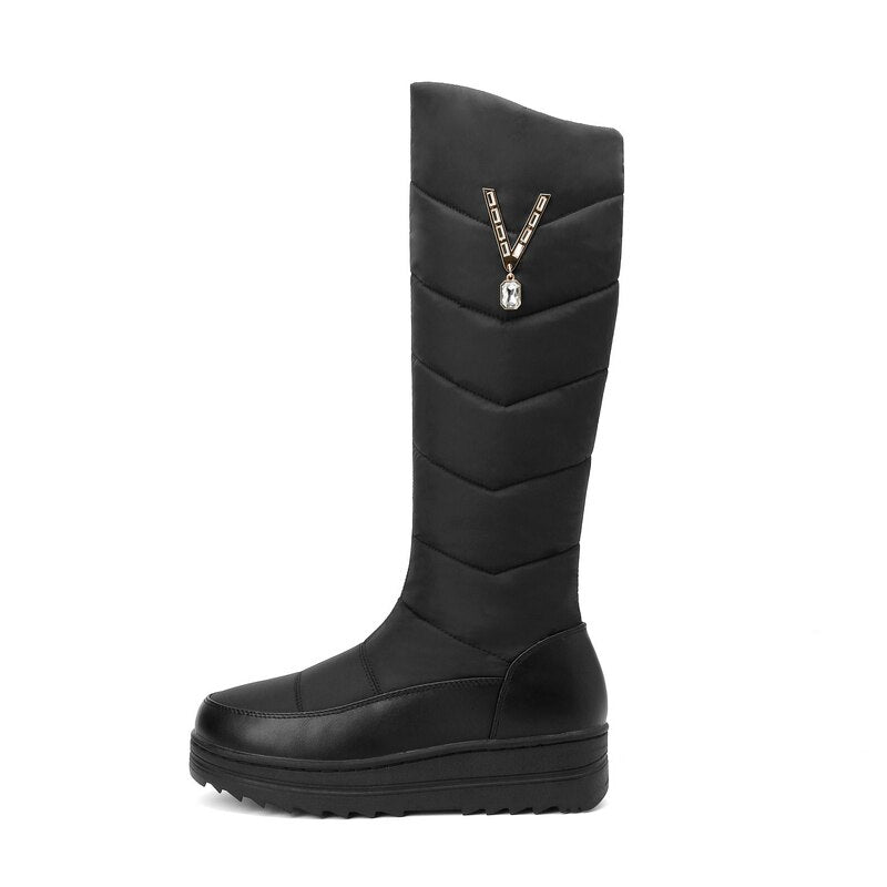 Women's Cozy Soft Winter Snow Warm Round Toe Zipper Flat Platform Boots