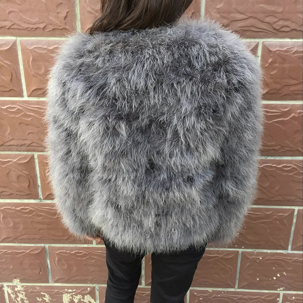 Women's Dark Gray Furry Long Sleeve Casual Short Winter Jacket