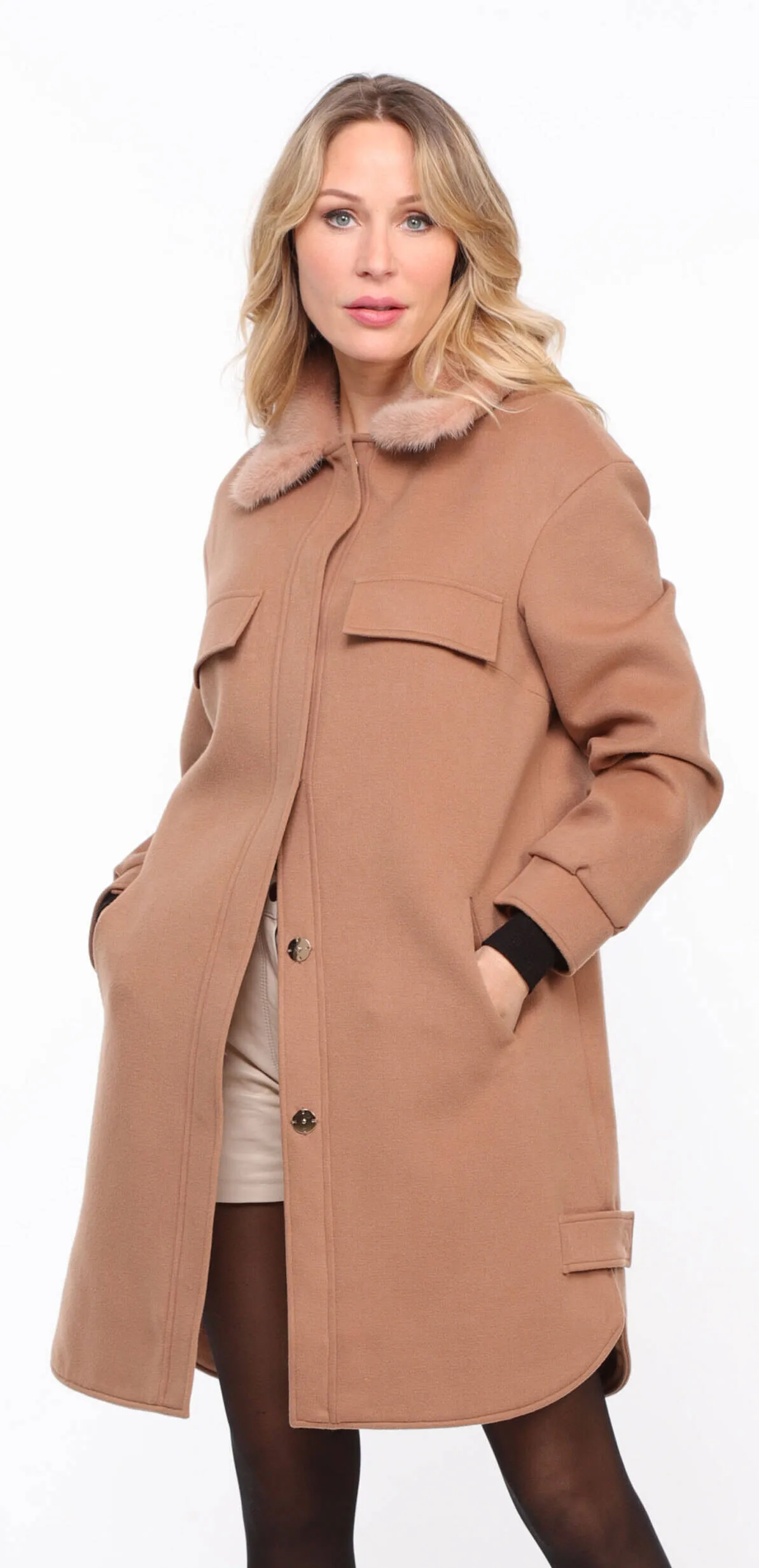 Women's gold mink collar fabric coat \thea\