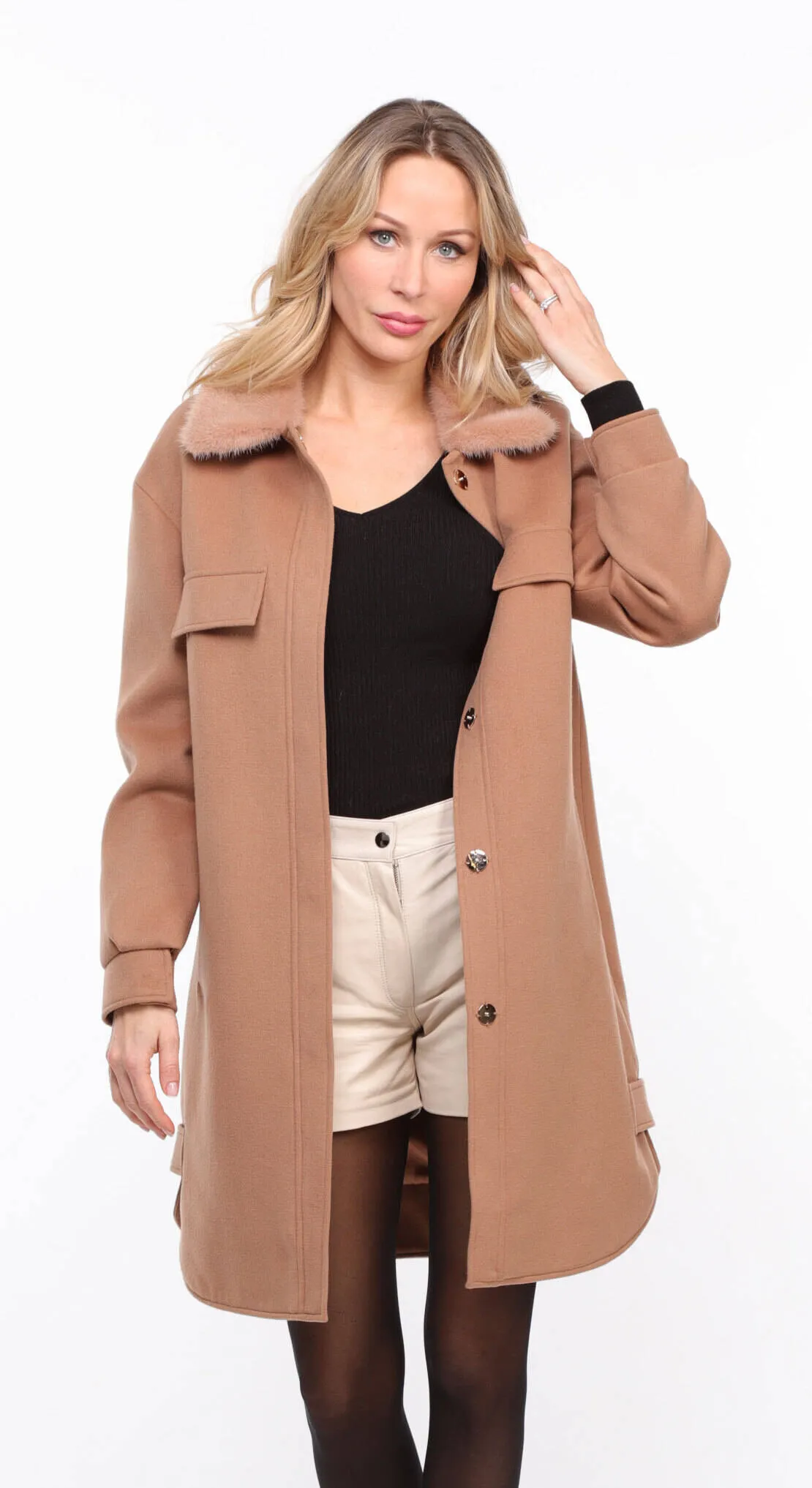 Women's gold mink collar fabric coat \thea\